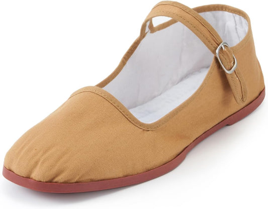 Women Size Medium(9) Cotton Mary Janes, Classic China Flats, Chinese Slippers, Kung Fu China Baby Doll Tai Chi Shoes (Mustard, US Footwear Size System, Adult, Women, Numeric