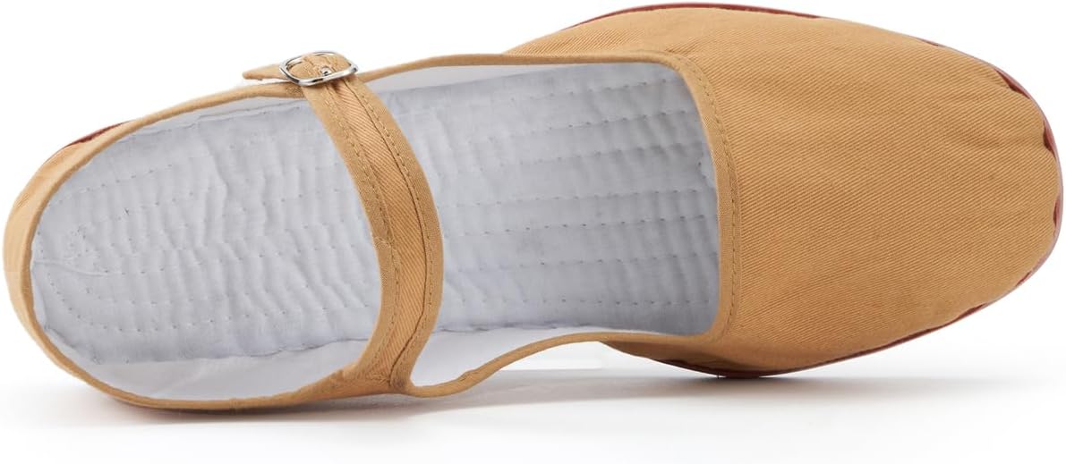 Women Size Medium(9) Cotton Mary Janes, Classic China Flats, Chinese Slippers, Kung Fu China Baby Doll Tai Chi Shoes (Mustard, US Footwear Size System, Adult, Women, Numeric