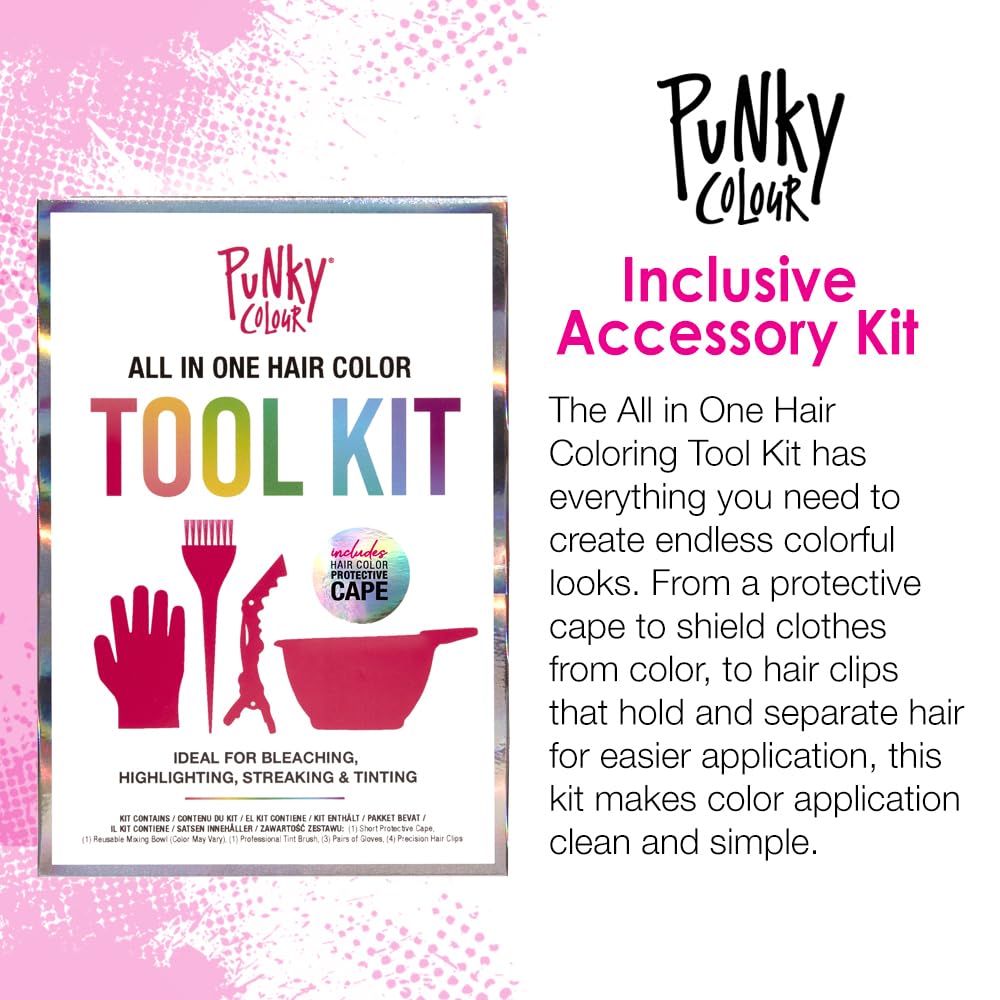 Punky Colour Hair Coloring Tools, Hair Bleach Kit - Hair Dye Kit with Dye Bowl, Color Brush, Gloves & Clips, Coloring & Bleaching Accessories