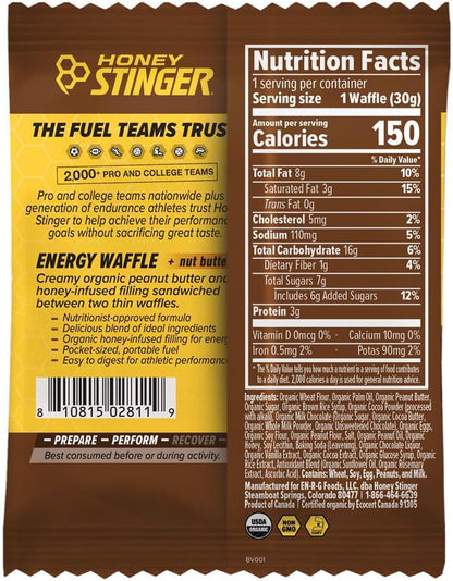 Honey Stinger Organic Peanut Butter Chocolate Waffles - Waffle Sandwich with Honey & Whole Grain Wafers (BB Sept. 26 2026)