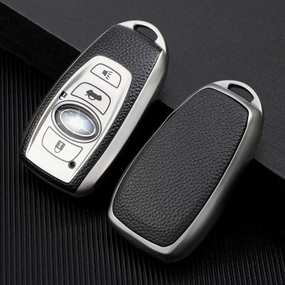 leather keychain Key fob cover for Subaru BRZ Legacy Outback Ascent Crosstrek Forester WRX accessories(silver)