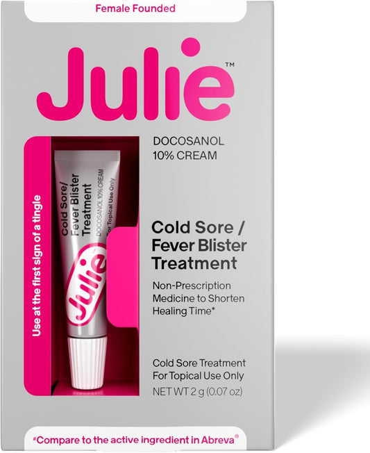 Julie Cold Sore Treatment | 10% Docosanol Antiviral Cream for Fast Relief of Fever Blisters 0.07 oz *Exp 08/2026*
