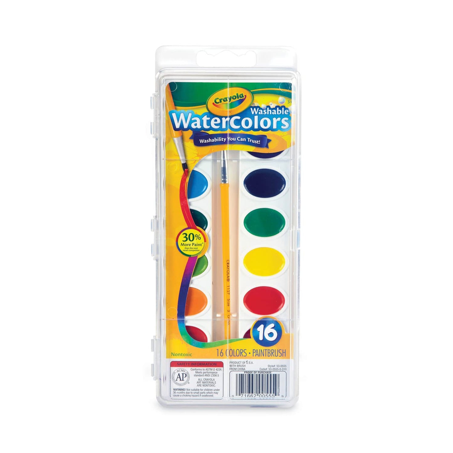 Watercolors,Washable,Plastic Handle Brush,16/ST