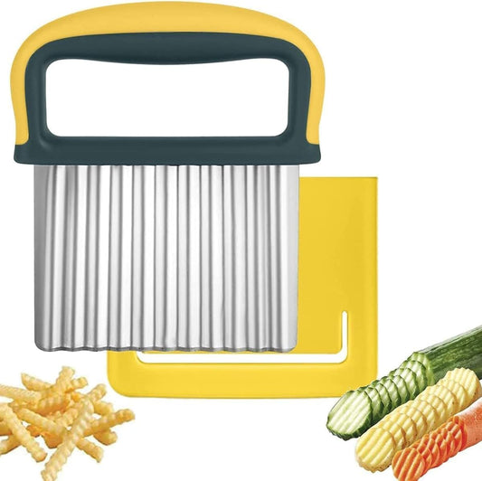 Stainless Steel Crinkle Cutter for Potatoes, Veggies, and Fries - Wavy Slicer for Curly and Waffle Fries - Pickle Slicer
