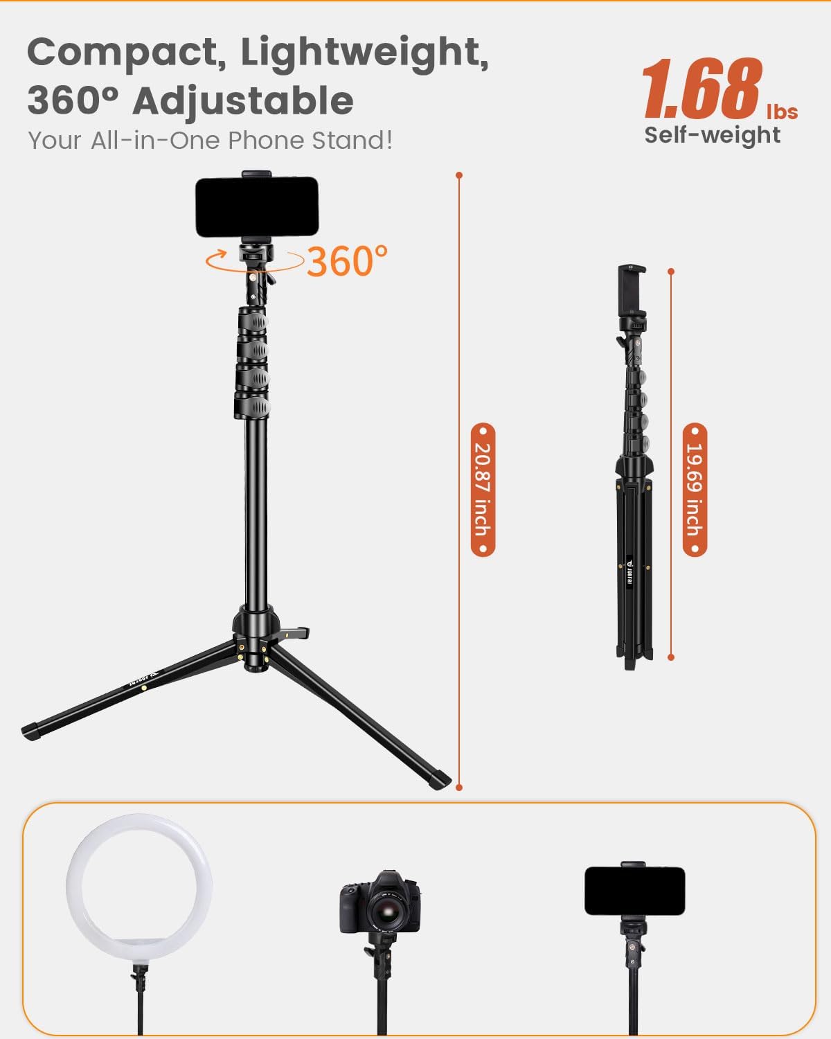 Phone Tripod Stand, Flexible Gooseneck, with Remote, Adjustable Travel Tripod for Cell Phone, Selfie Stick for Recording and Vlogging, Compatible with iPhone Android