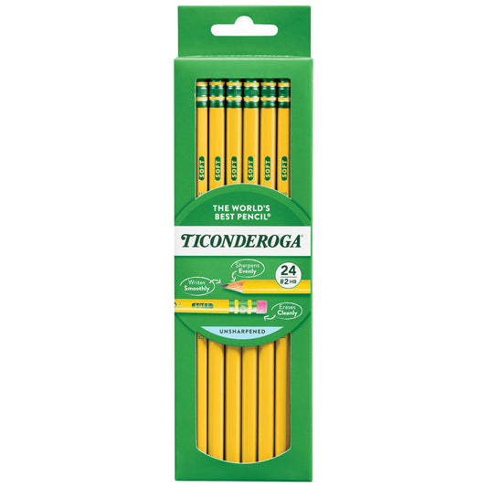 Ticonderoga Premium Wood Pencils Unsharpened #2 24 ct