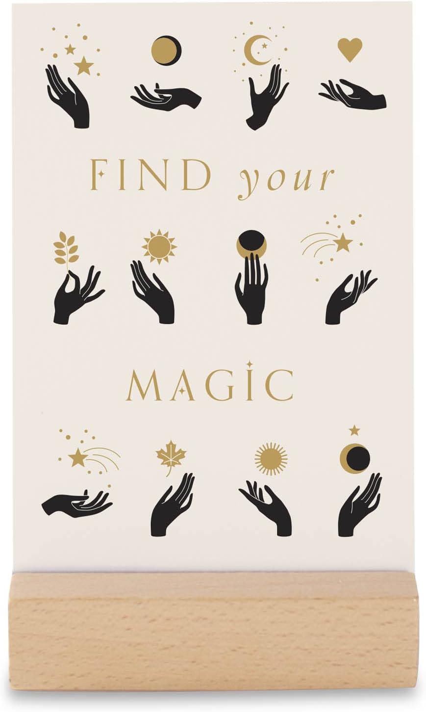 Fringe Studio Affirmation Cards w/Woodblock Stand, Magique Universe, 4 X 6