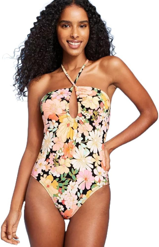 Women's M (8/10) Shade & Shore Halter Keyhole Bandeau One Piece Swimsuit