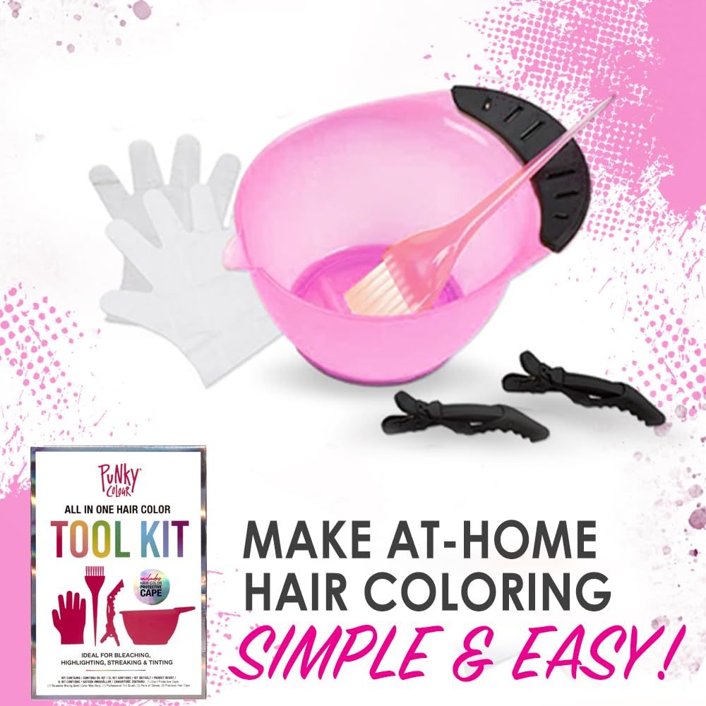 Punky Colour Hair Coloring Tools, Hair Bleach Kit - Hair Dye Kit with Dye Bowl, Color Brush, Gloves & Clips, Coloring & Bleaching Accessories