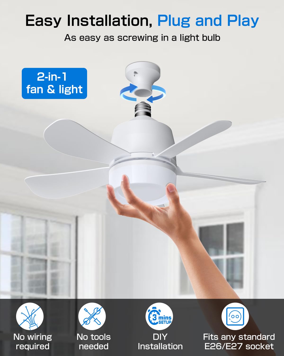 Eonini 16-In Socket Ceiling Fan Light with Remote