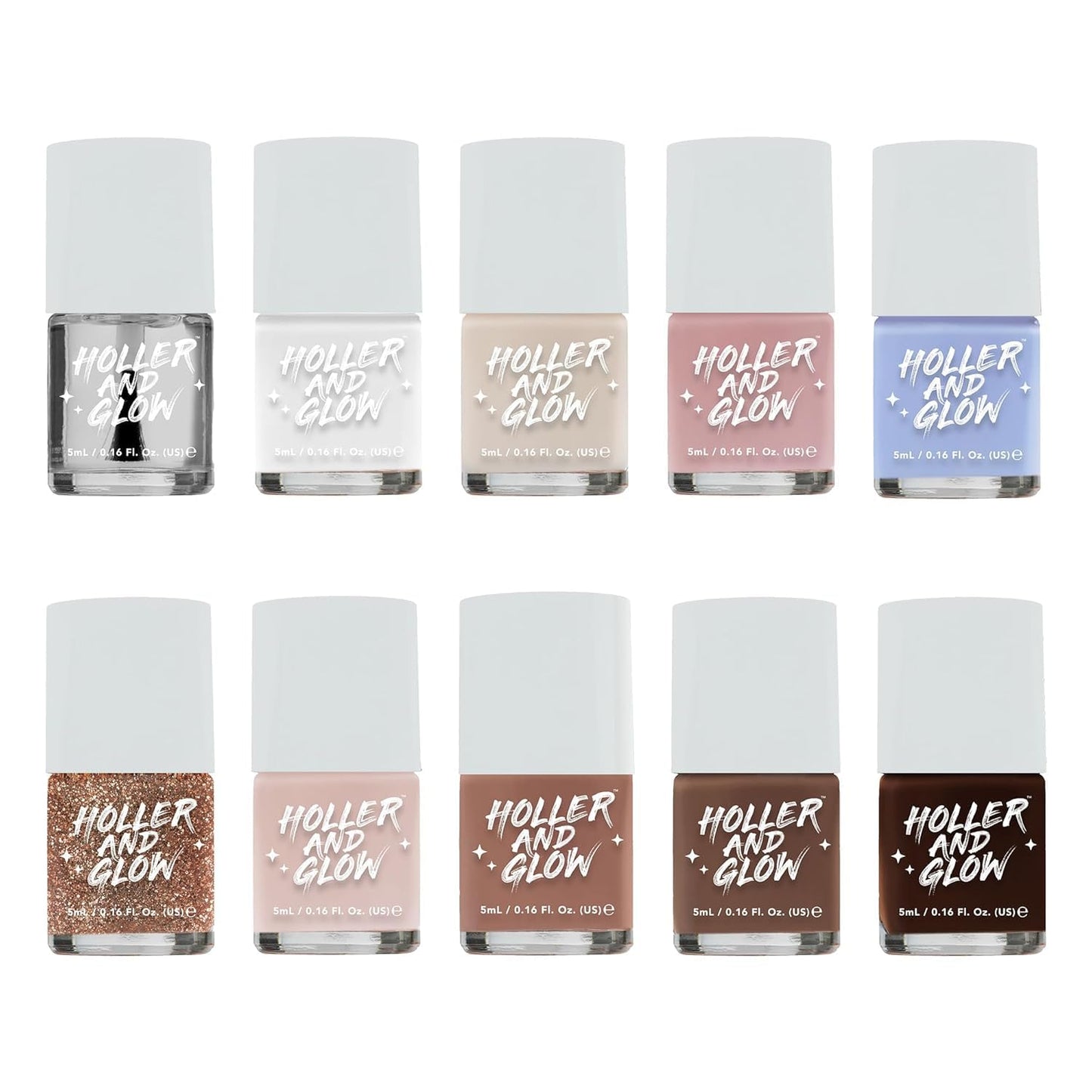 Holler & Glow Merry Mani Miniature Nail Polish Gift Set, Mini Size, Limited Edition, Base Coat, Top Coat, High Shine Finish, Glossy, Long Wearing, Quick Dry, Fast Dry, For Teen Girls, 12 Piece Set