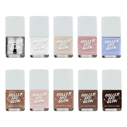 Holler & Glow Merry Mani Miniature Nail Polish Gift Set, Mini Size, Limited Edition, Base Coat, Top Coat, High Shine Finish, Glossy, Long Wearing, Quick Dry, Fast Dry, For Teen Girls, 12 Piece Set