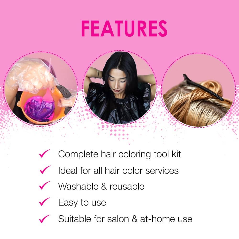 Punky Colour Hair Coloring Tools, Hair Bleach Kit - Hair Dye Kit with Dye Bowl, Color Brush, Gloves & Clips, Coloring & Bleaching Accessories