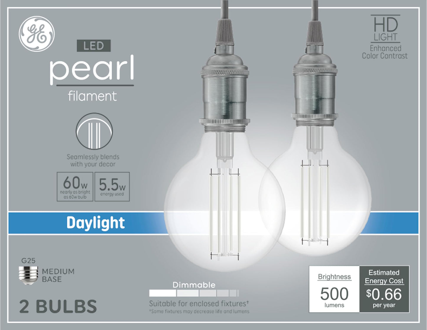 GE 2pk 60W LED G25 Pearl