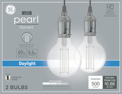 GE 2pk 60W LED G25 Pearl