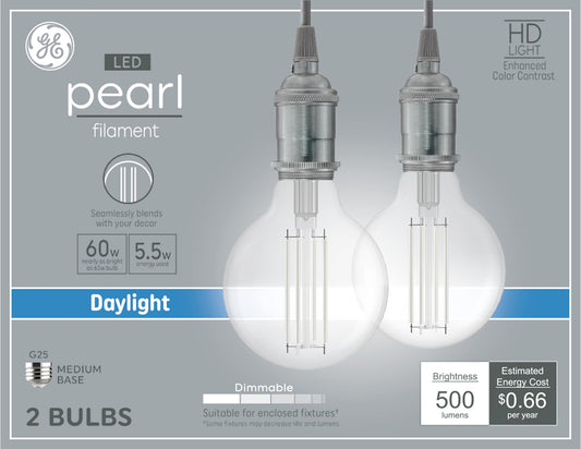 GE 2pk 60W LED G25 Pearl