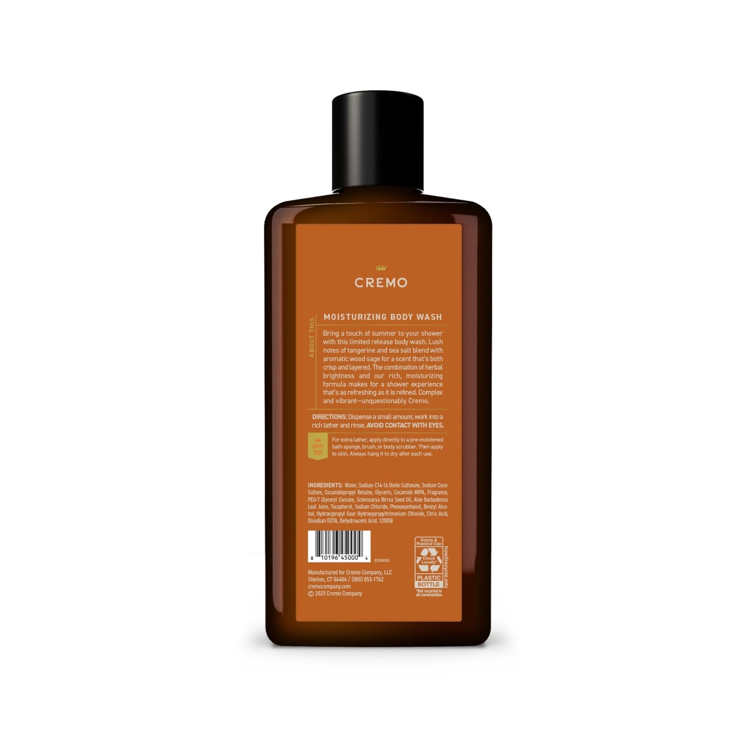 Cremo Body Wash for Men, Tangerine Sage, 16 Fl Oz