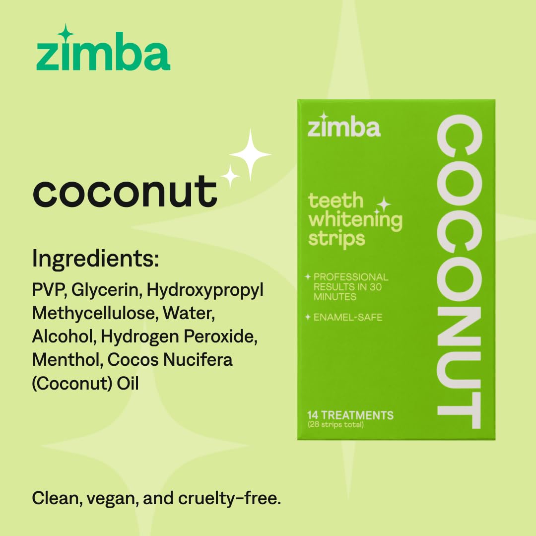 Zimba Coconut Flavored Teeth Whitening Strips 14 Day Treatment Coconut