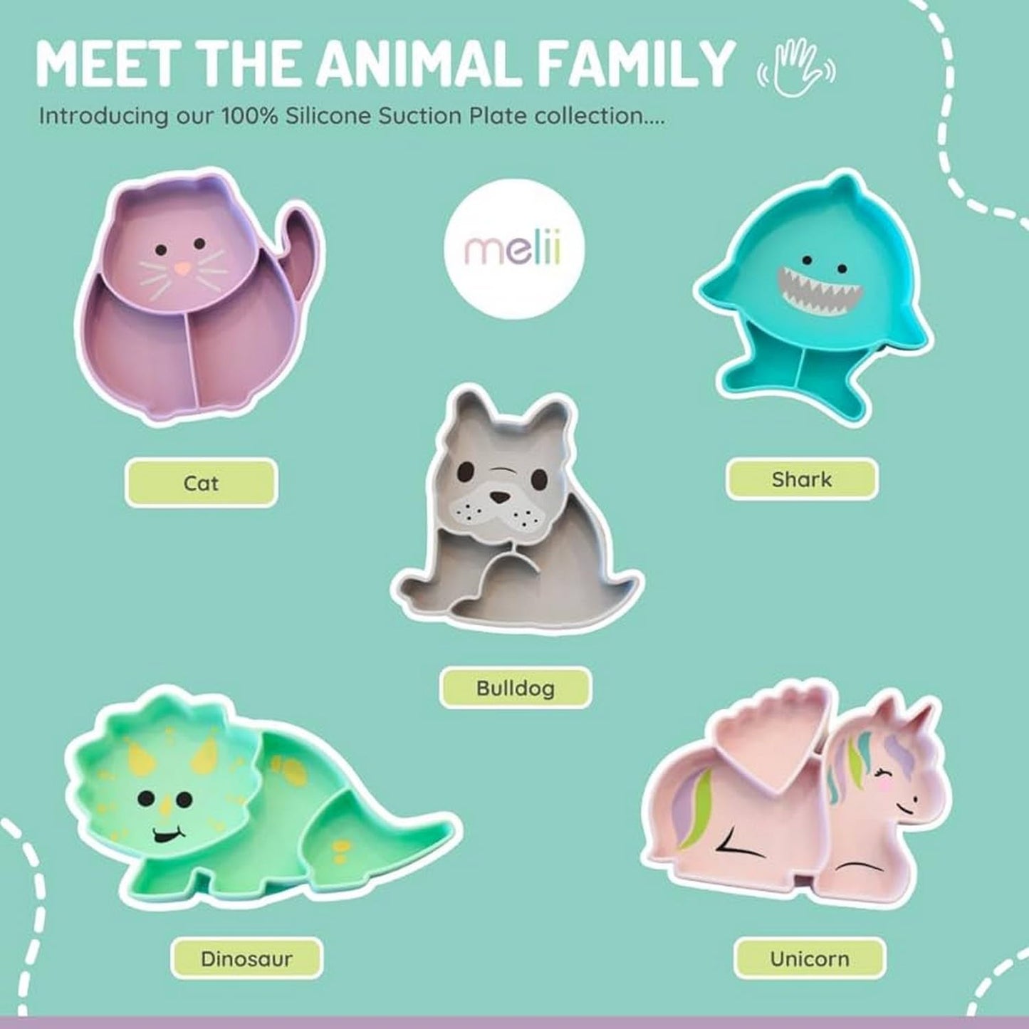 melii Silicone Suction Plate for Babies & Toddlers | Divided Baby Led Weaning Plate, BPA-Free, Non-Toxic, Dishwasher & Microwave Safe, Fits Most High Chairs, 6+ Months (Unicorn)