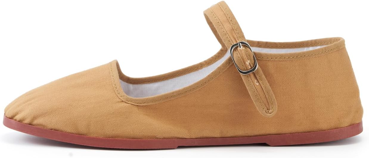 Women Size Medium(9) Cotton Mary Janes, Classic China Flats, Chinese Slippers, Kung Fu China Baby Doll Tai Chi Shoes (Mustard, US Footwear Size System, Adult, Women, Numeric