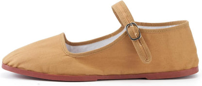 Women Size Medium(9) Cotton Mary Janes, Classic China Flats, Chinese Slippers, Kung Fu China Baby Doll Tai Chi Shoes (Mustard, US Footwear Size System, Adult, Women, Numeric
