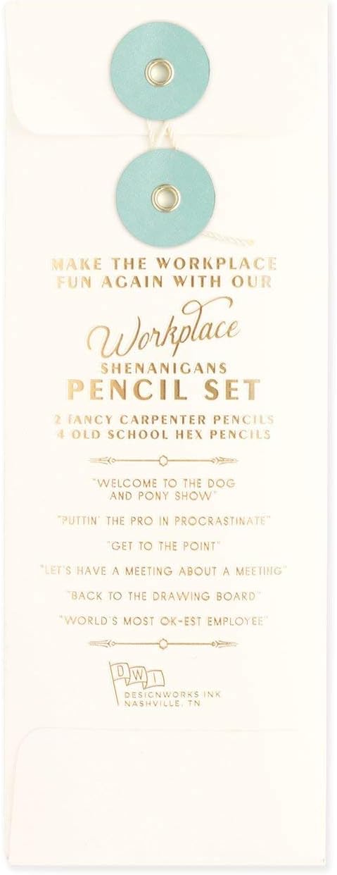 DesignWorks Ink Workplace Shenanigans Engraved Pencil Set Includes 6 Wooden Graphite Pencils with 2 Carpenter Pencils & 4 No. 2 Pencils with Erasers in a Boxed Set *Damaged Package*