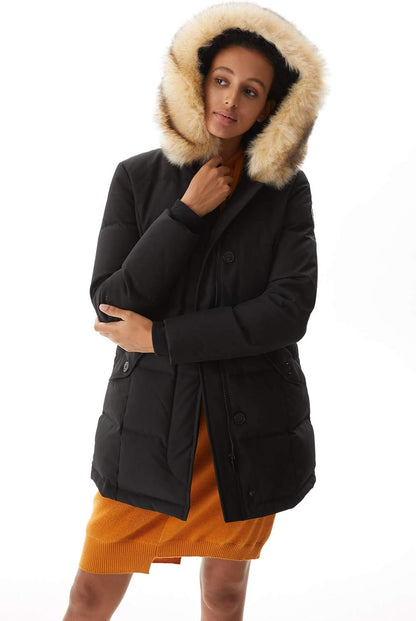 Women's Size XS-XXL Padded Jacket, Ladies Fur Hooded Thickened Vegan Down Long Parka Winter Outwear Warm Puffer Coat