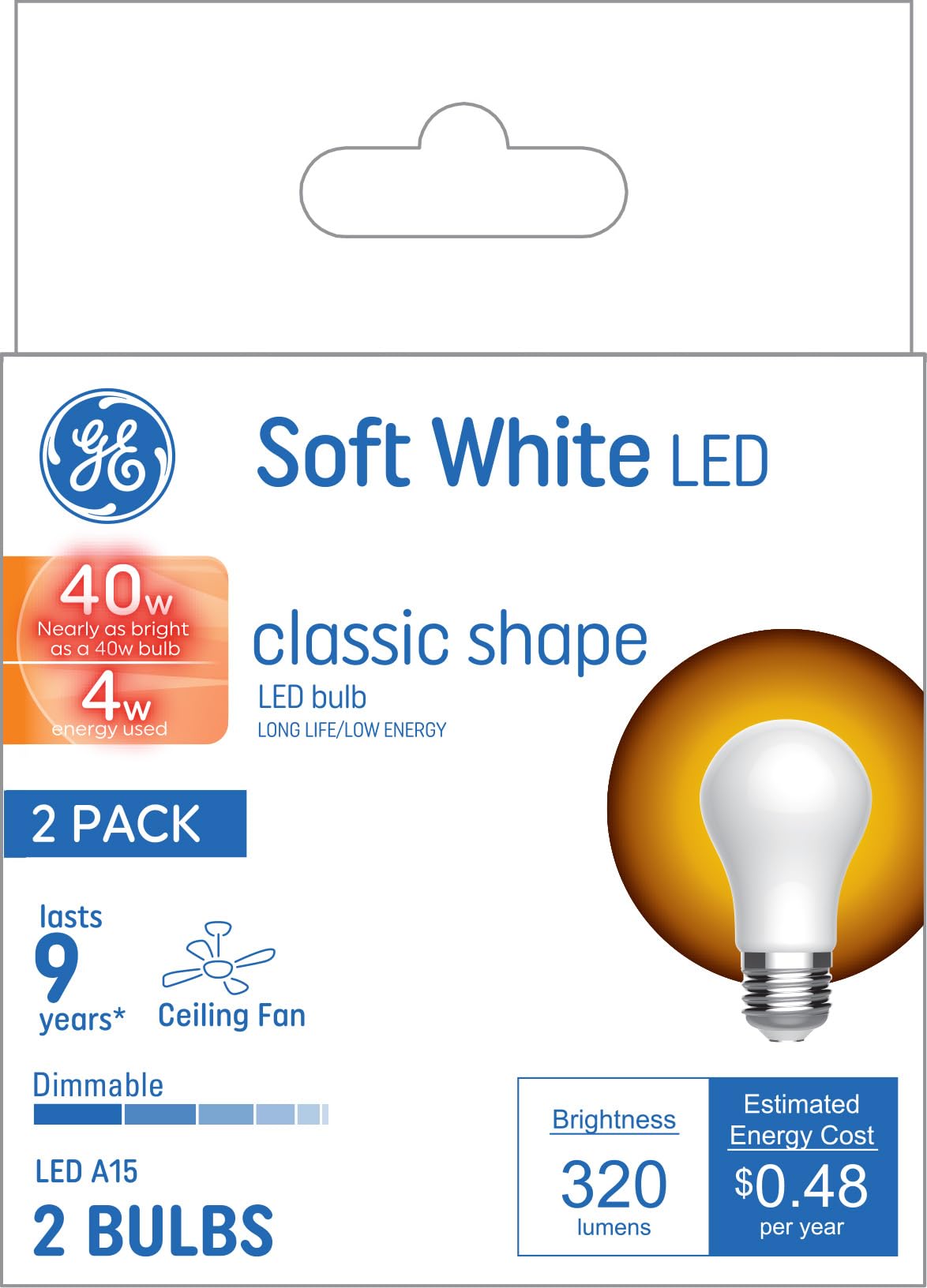 GE LED Light Bulbs, A15 Ceiling Fan Bulbs (2 Pack)