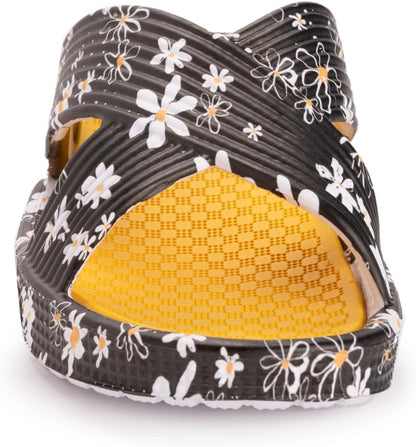 Women's L (9-10) - Spa Day Sandal - Black Daisy