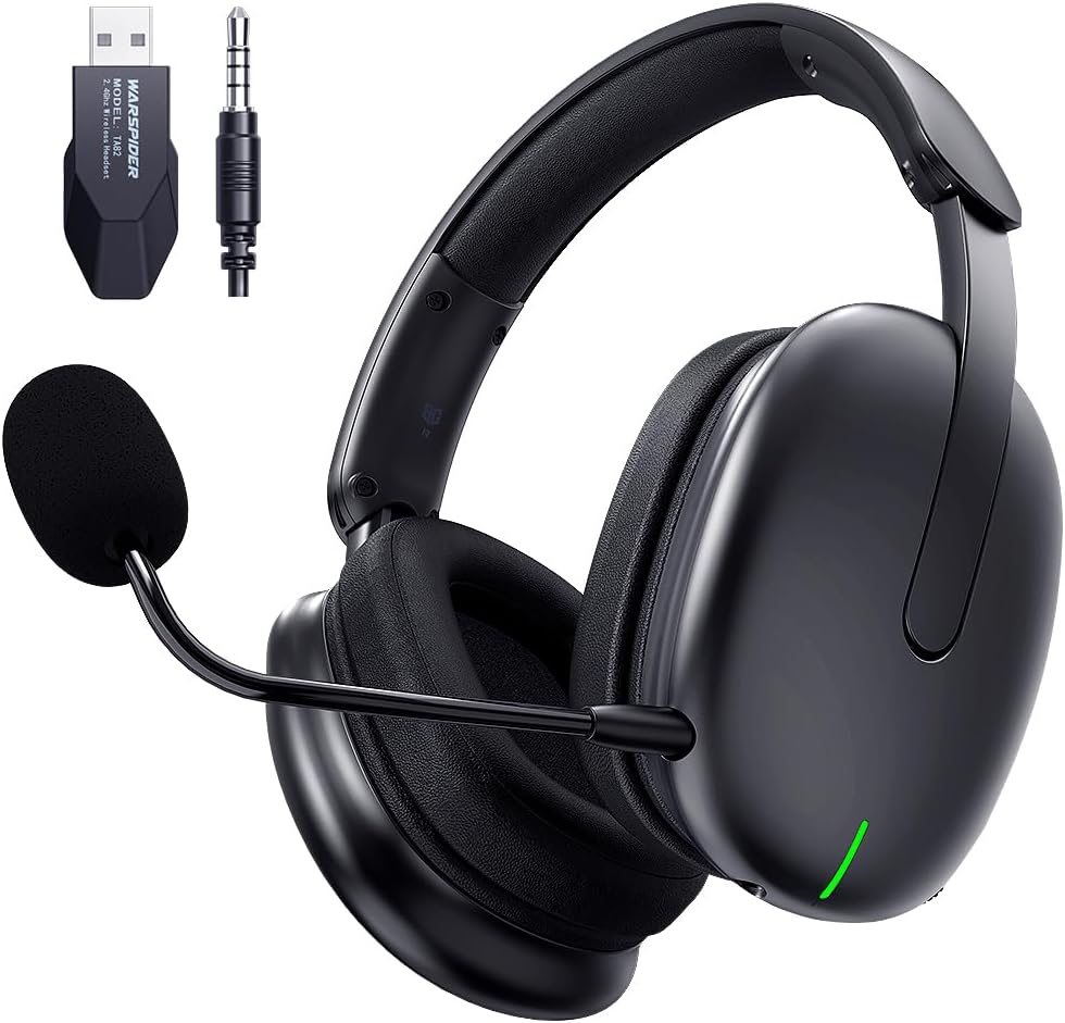 TA82 Wireless Gaming Headset for PS5 PS4 PC Mac Switch, 2.4GHz USB Gamer Headphones with Noise Isolating Microphone, 7.1 Surround Sound - Black