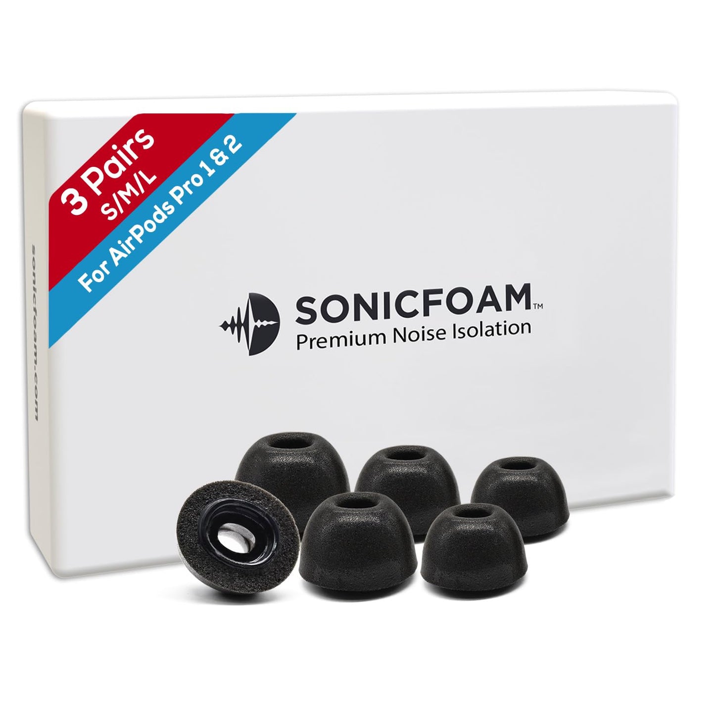 SONICFOAM Memory Foam Earbud Tips (6 Pack / 3 Pairs)