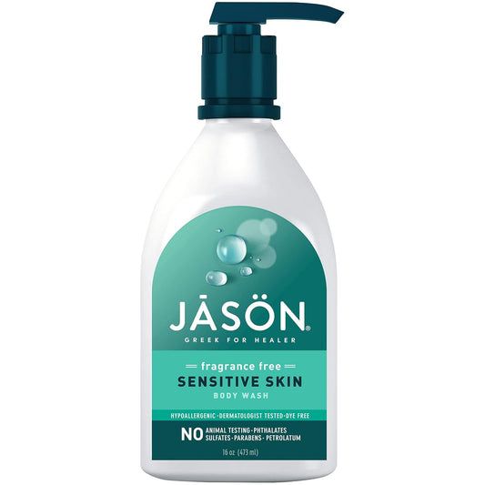 JASON Sensitive Skin Fragrance Free Body Wash, For a Gentle Feeling Clean, 16 Ounces