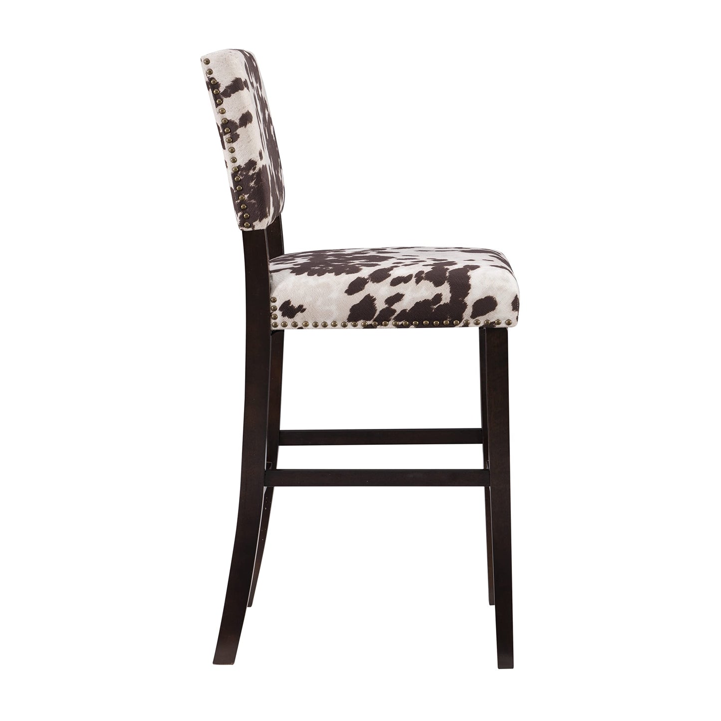 Cow Print Bar Stool with Frame in Dark Espresso Wood