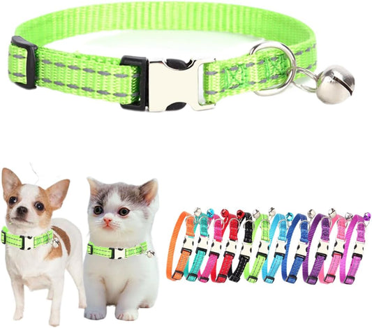 Green Extra Small Dog Collar with Bell Cat Collar with Bells Reflective Kitten Pet Puppy Collars Girl Female Boy Nylon Metal Buckle Puppia XSmall X-Small Extra Small Dog Collar XS