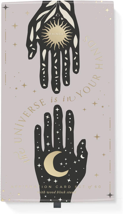 Fringe Studio Affirmation Cards w/Woodblock Stand, Magique Universe, 4 X 6