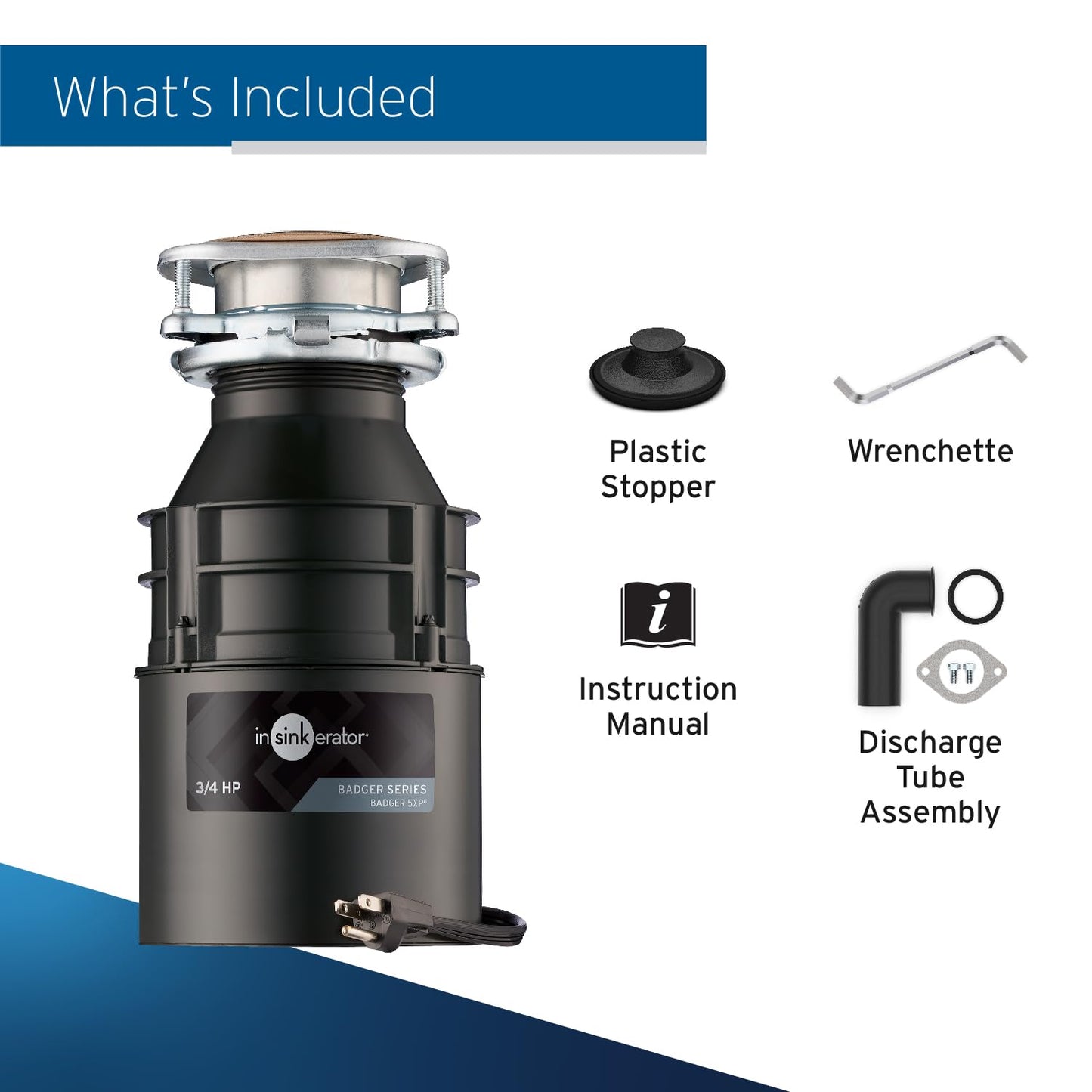InSinkErator Badger 5XP 3/4 HP Garbage Disposal with Power Cord