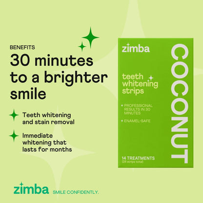 Zimba Coconut Flavored Teeth Whitening Strips 14 Day Treatment Coconut