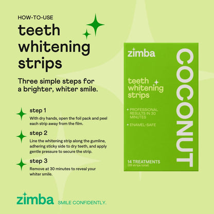 Zimba Coconut Flavored Teeth Whitening Strips 14 Day Treatment Coconut