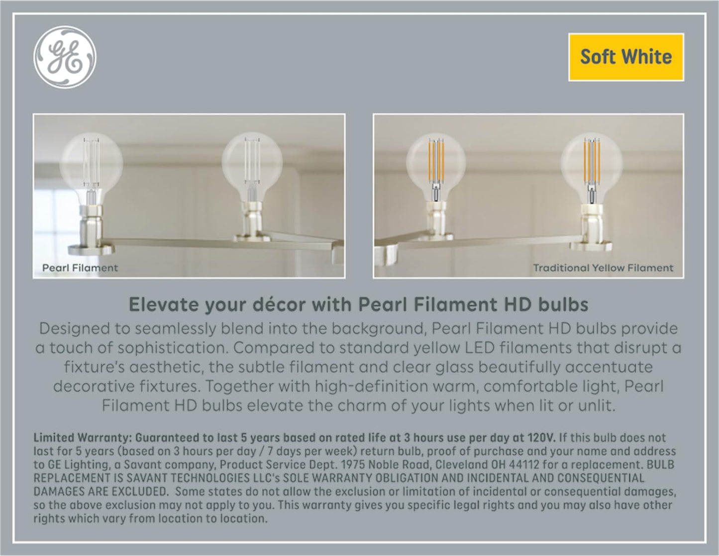 GE Pearl Filament LED 60W - Globe Bulbs (2 Pack)
