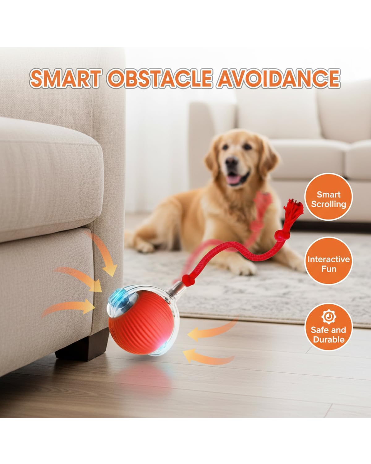 Ipawsplus Interactive Rolling & Bouncing Pet Toy Ball, Red
