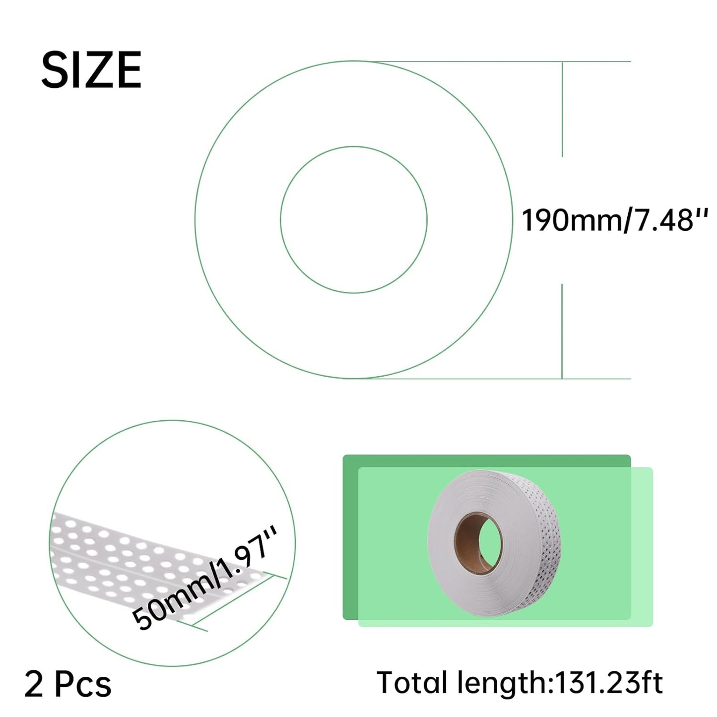 2Pcs 1.96 Inch Wide Self-Stick Drywall Tape, 132 Inch PVC
