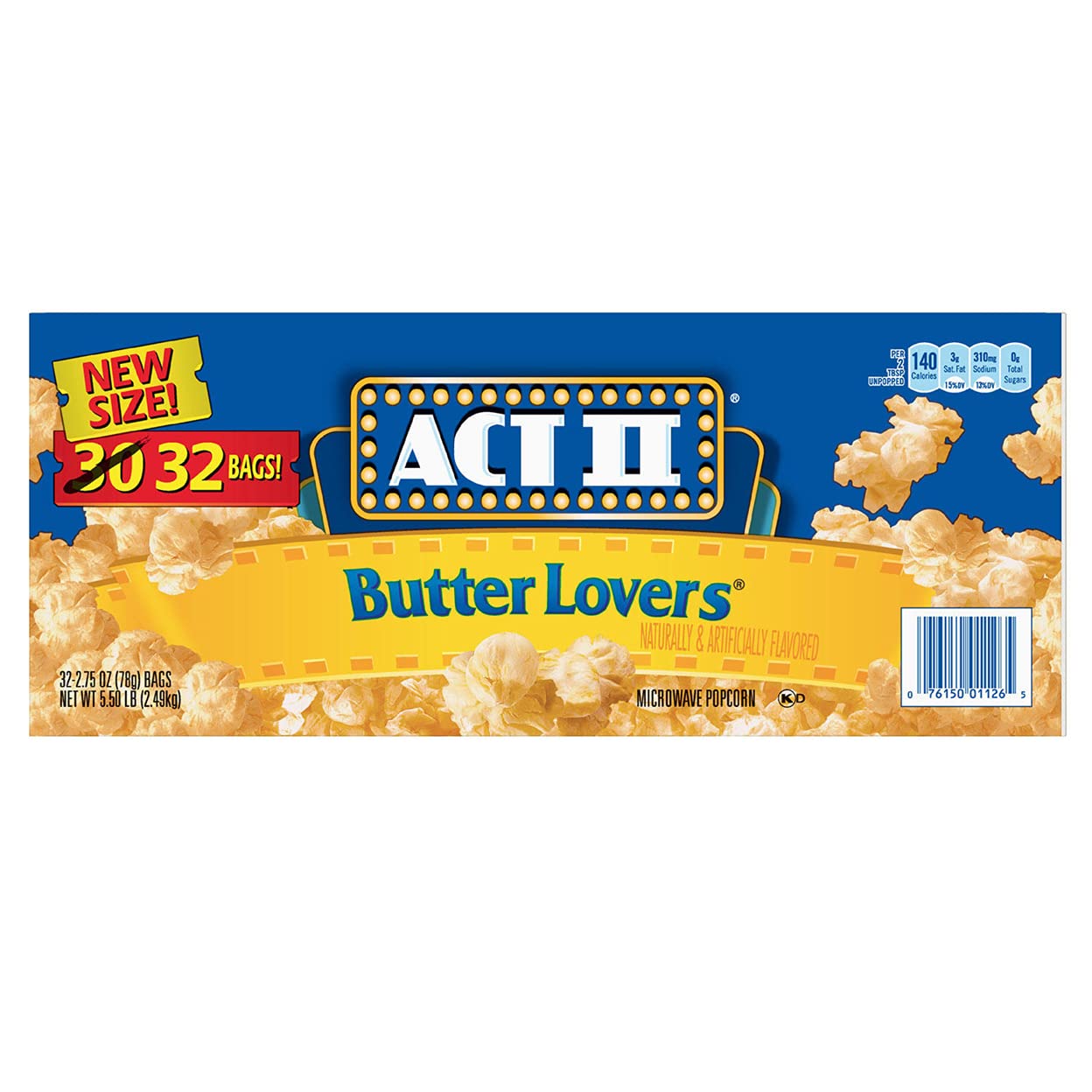 ACT II Butter Lovers Microwave Popcorn, 2.75 Ounce (32 Pack) (BB Mar 15 2027)