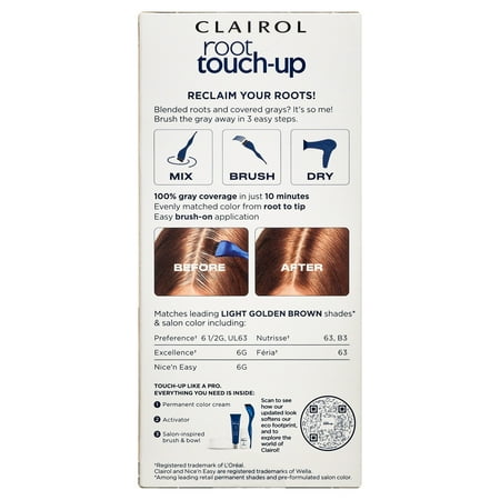 Clairol Root Touch-Up Nice'n Easy Permanent Hair Dye, 6G Light Golden Brown, Hair Color, 1 Kt