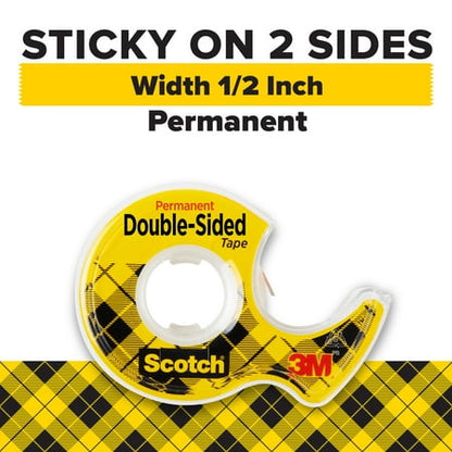 Scotch Double Sided Permanent Tape Dispensers, Clear, 1/2x400, 2 Dispensers *Damaged Package*