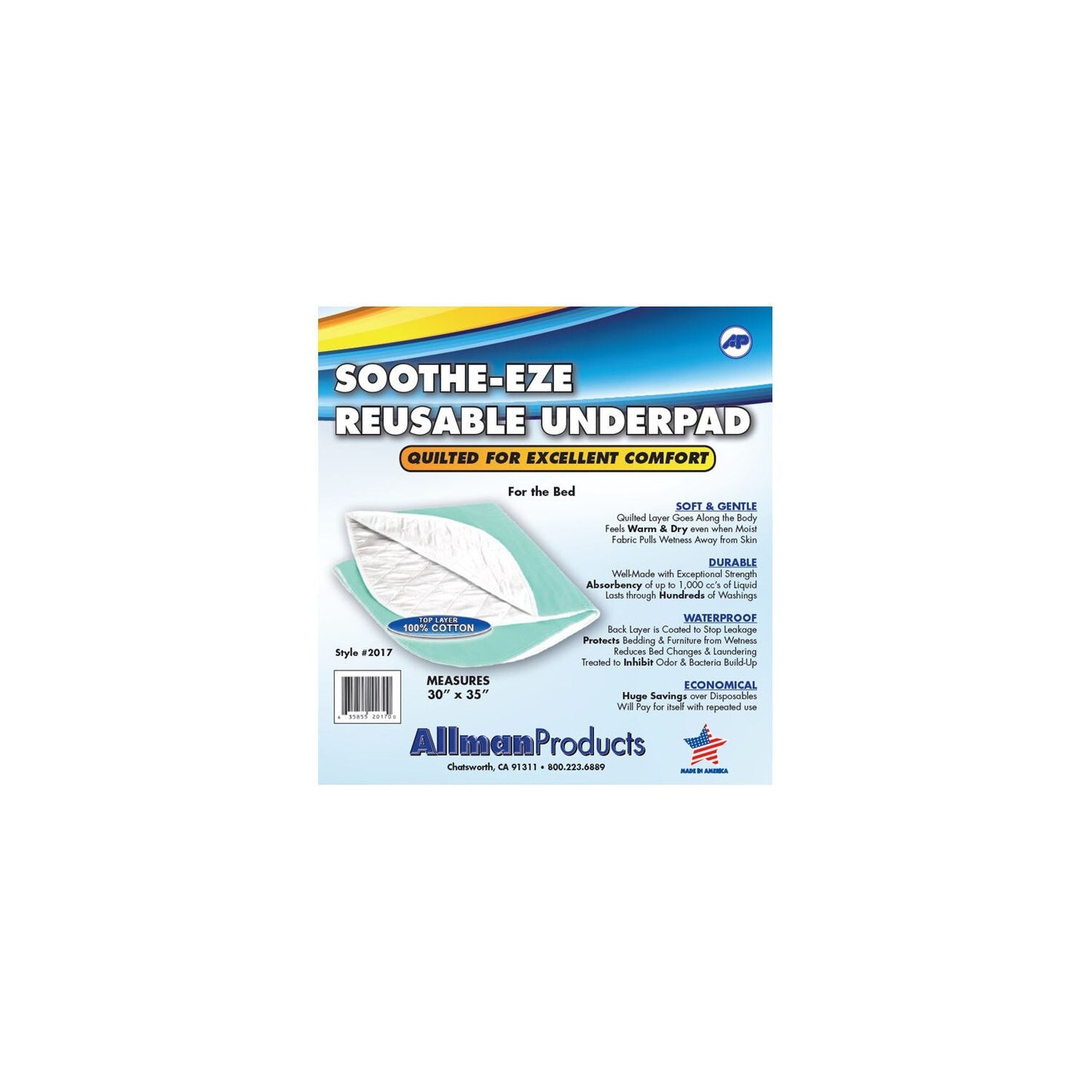 Allman Reusable Underpad, 30 x 35 For Bed