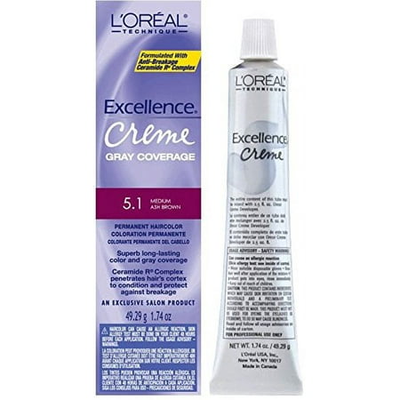 L'Oreal Excellence Creme Permanent Hair Color, Medium Ash Brown #5.1, 1.74 oz