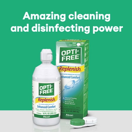 OPTI-FREE Replenish Disinfecting Contact Lens Solution for Daily Contact Lens Cleaning Use, 10 fl oz *1/31/28* *Damaged Box*