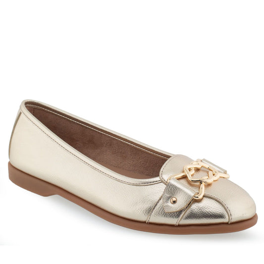 Women's 7.5 M Aerosoles Bia Leather Ballet Flats Gold