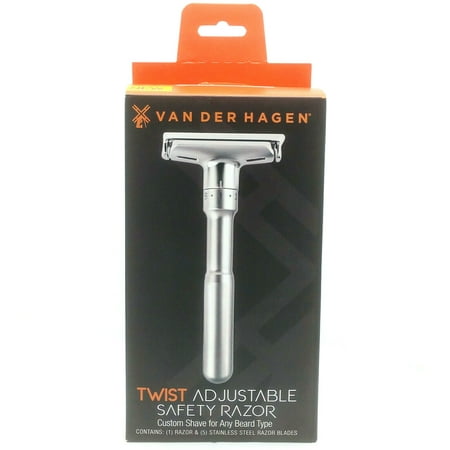 Van Der Hagen Unisex TWIST Adjustable Safety Razor Siver 5 Blades + Shave Butter sample *Damaged Box*