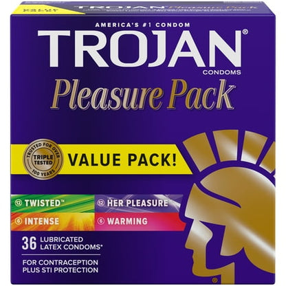 TROJAN Pleasure Pack Assorted Condoms, Lubricated Condoms Value Pack, 36 Count *Damaged Packaging* *Exp 2028/02/01*